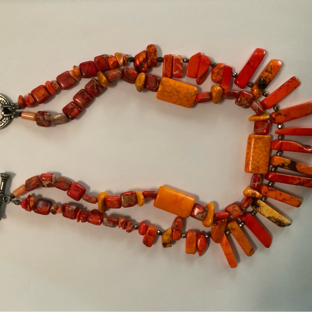 Vibrant Red and Orange Beaded Necklace